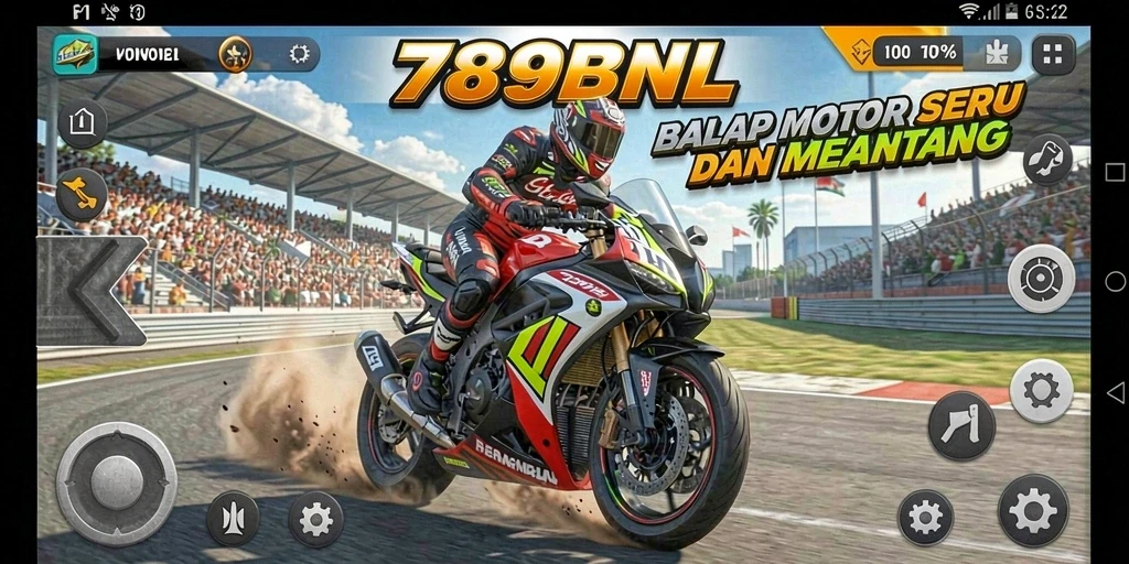 Screenshot gameplay 789BNL menampilkan aksi balap motor yang mendebarkan.
