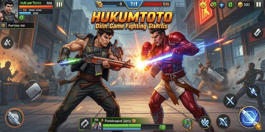 Tampilan menarik dari gameplay pertarungan HUKUMTOTO yang intens.