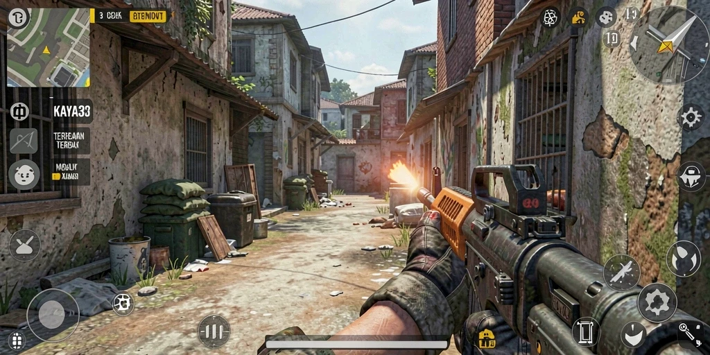 Gameplay KAYA33 yang thrilling dengan aksi tembak-menembak.