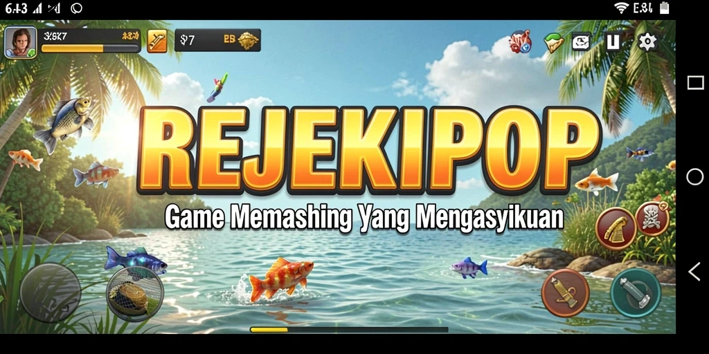 Screenshot gameplay <strong>REJEKIPOP</strong> yang menampilkan pengalaman memancing yang seru.