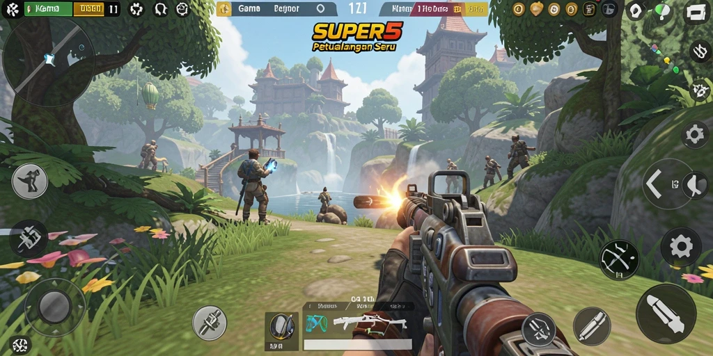 Tampilan gameplay seru dalam SUPER5 yang penuh aksi.
