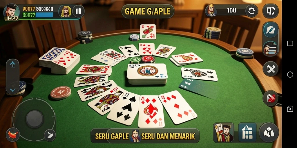 Tampilan gameplay UH77 yang seru dan mendebarkan saat bermain Gaple.