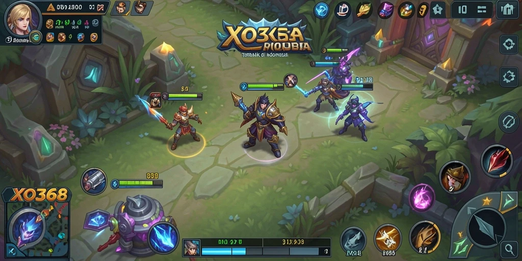 Screenshot menunjukkan pertarungan epik dalam game MOBA.
